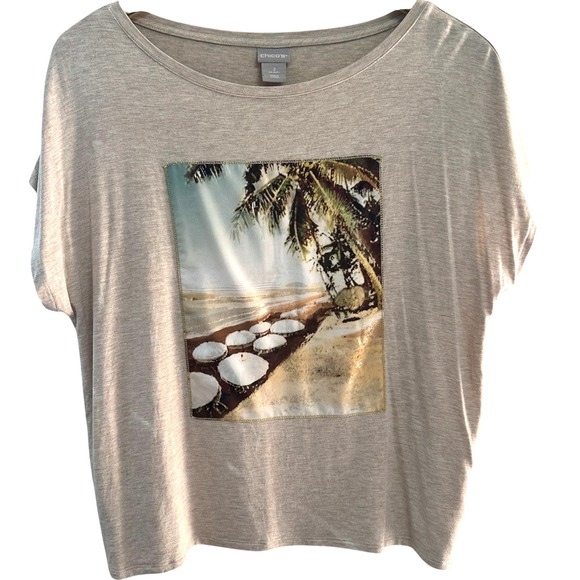 Chico's Tops - Chico's Palm Tree Beach Beige T-Shirt Women's Size‎ L US Size 2